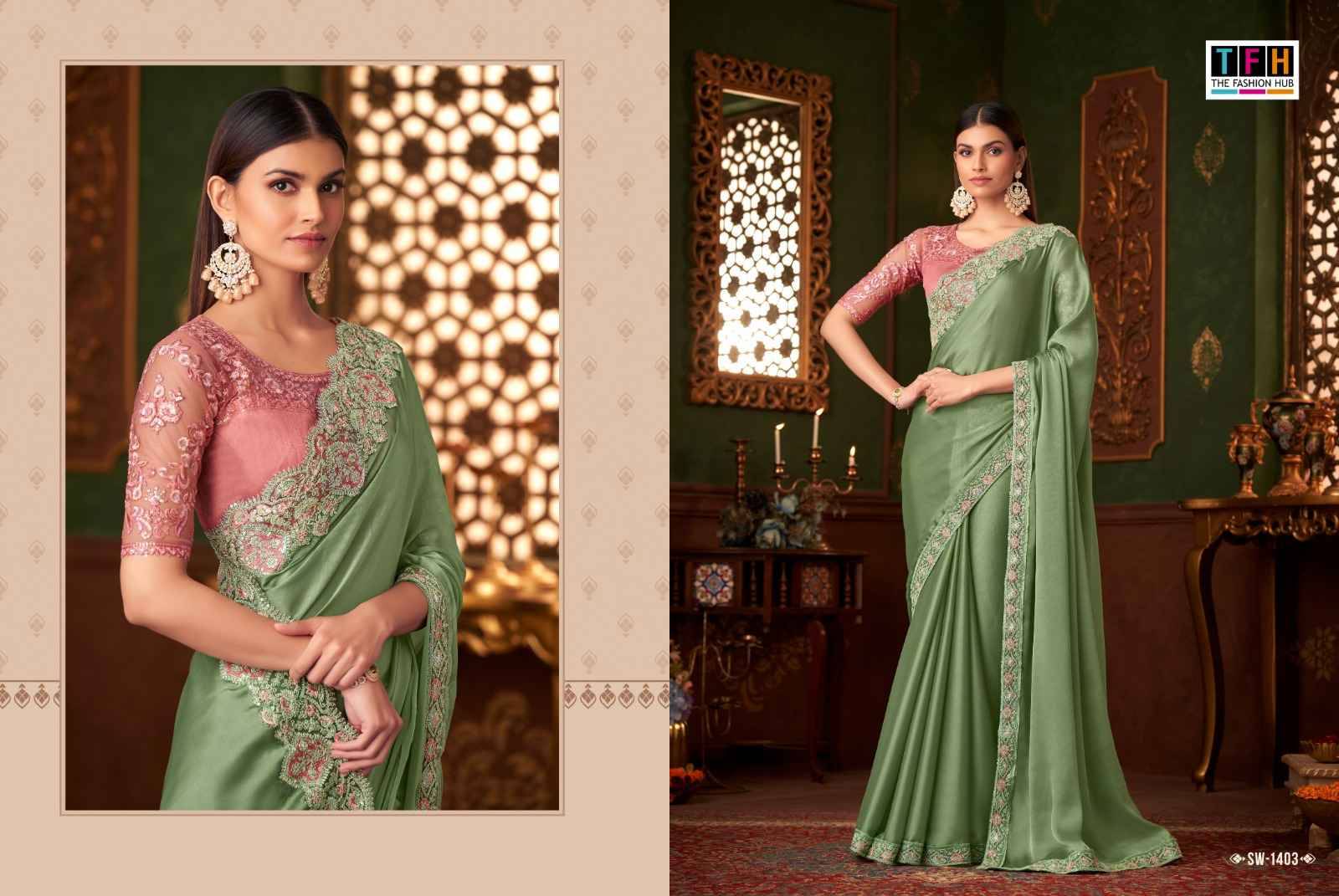 Sandal wood 14 By TFH 1401 to 1418 Series Indian Traditional Bridal Wear Collection Beautiful Stylish Fancy Colorful Party Wear & Occasional Wear Silk Sarees At Wholesale Price